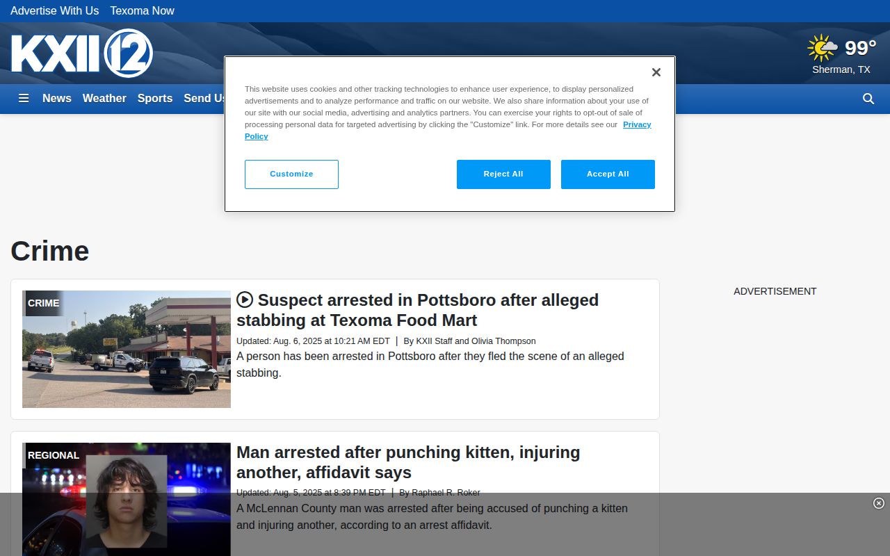 Atoka County arrest record news source in KXII crime section