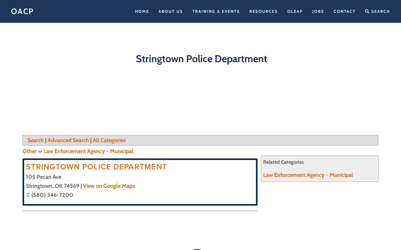 Atoka County Stringtown police department directory arrest-record contact